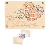 Carte cadeau en bois naturelle avec motif c ur et pissenlit emballage original pour offrir de l argent idée cadeau unique pour anniversaire, mariage, voyage ou cérémonie bois de tilleul éco