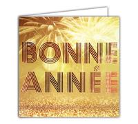 Carte Carrée Bonne Année Rouge Brillant Meilleurs Vœux avec Enveloppe Blanche 15x15cm - Photo feu d'artifice or doré scintillant Fête Nouvel An - Fabriqué en France