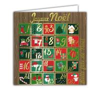 Carte Carrée Joyeux Noël en Or Doré Brillant avec Enveloppe Blanche 15x15cm - Calendrier de l'Avent 25 décembre Fête Fin d'Année Cadeaux Décorer Sapin Biscuits Attente Père Noël - Fabriqué en France