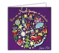 Carte Carrée Joyeux Noël féerique enchanté en Or Doré Brillant avec Enveloppe Blanche 15x15cm - Jouets Casse-Noisette Ballerine Cheval Sapin Boules Cadeau étoile Fêtes Fin d'Année - Fabriqué en France
