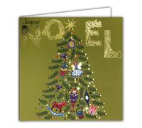 Carte Carrée Joyeux Noël féerique enchanté en Or Doré Brillant avec Enveloppe Blanche 15x15cm - Sapin illuminé Jouet Casse-Noisette Ballerine Cheval Cadeau étoile Fête Fin d'Année - Fabriqué en France