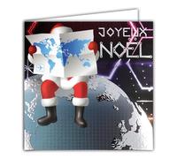 Carte Carrée Joyeux Père Noël Argenté Brillant avec Enveloppe Blanche 15x15cm - Monde Planisphère Globe Planète Terre Voyage Galaxie étoiles Nuit 25 décembre Fêtes Fin d'Année - Fabriqué en France
