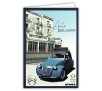 Carte Citroën 2CV AUTO PASSION COLLECTIONS Licence Officielle Voiture Bleue et Argentée Brillante - Carte Ouverte Blanche 23x17cm - Avec Enveloppe Blanche 12x17,5cm - Anniversaire Départ Retraite Fête