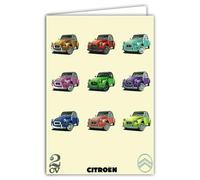 Carte Citroën 2CV POP-ART AUTO PASSION COLLECTIONS Licence Officielle Voitures Argentés Brillantes - Carte Ouverte Blanche 23x17cm - Avec Enveloppe Blanche 12x17,5cm -Anniversaire Départ Retraite Fête