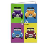 Carte Citroën 2CV POP-ART AUTO PASSION COLLECTIONS Licence Officielle Voitures Argentés Brillantes - Carte Ouverte Blanche 23x17cm - Avec Enveloppe Blanche 12x17,5cm -Anniversaire Départ Retraite Fête