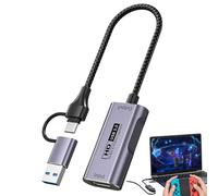 Carte d’Acquisition Vidéo USB A et USB C, Adaptateur HDMI vers USB 3.0, Entrée 4K 60 Hz et Capture 1080P, Plug & Play, Compatible avec Switch, PS5, Xbox, PC, Gris
