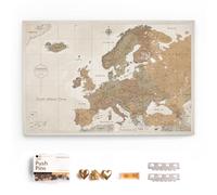 Carte d’Europe sur toile avec panneau en liège à épingler - Carte de voyage murale pour marquer vos destinations - Décoration murale pour toutes les pièces (90x60 cm, Motif 16)