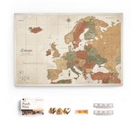 Carte d’Europe sur toile avec panneau en liège à épingler - Carte de voyage murale pour marquer vos destinations - Décoration murale pour toutes les pièces (70x50 cm, Motif 2)