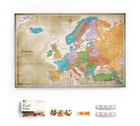 Carte d’Europe sur toile avec panneau en liège à épingler - Carte de voyage murale pour marquer vos destinations - Décoration murale pour toutes les pièces (70x50 cm, Motif 3)