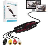 Carte d'acquisition vidéo USB 2.0, RCA vers USB, convertisseur vidéo numérique pour enregistrer des fichiers numériques pour votre Mac OS X Windows 7 8 10 11 PC, One Touch VCR TV vers DVD, noir
