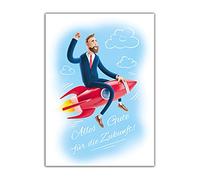 Carte d'adieu pour collègue avec enveloppe - Carte pliante « Alles Gute für die Futur » pour changement de travail, annoncation, changement d'entreprise, fusée au format XXL A4.