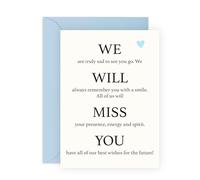 Carte d'adieu pour les collègues - « We Will Miss You » - Message attentionné pour lui, elle, collègue, officier, copain, patron, secrétaire, superviseur, enseignant, femme, homme - Retraite - Livré