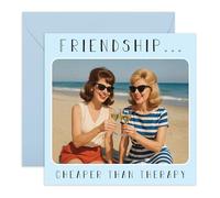 Carte d'amitié amusante - Thérapie du vin de plage - Cartes de vœux pour amie, meilleure amie, meilleure amie, elle, femme, fille, femme - Anniversaires, jour de galentine ou pensant à vous - Livré