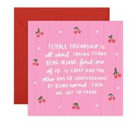 Carte d'amitié pour femme - « Taking Turns Being Insane » - Motif cerise rose - Définition hilarante pour meilleure amie, fille, sœur, sœur, meilleure amie, femme, elle - Anniversaire ou fête de