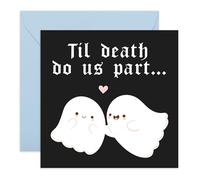 Carte d'amour effrayante pour mariage, fiançailles, Halloween - Til D*ath Do Us Part Ghosts - Message romantique pour elle, femme, mari, épouse, petit ami, lui, elle - Livré avec des autocollants
