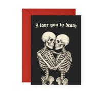 Carte d'amour gothique pour lui et elle - « Love You to D*ath » Squelette Couple - Carte d'anniversaire ou de Saint-Valentin pour petit ami, petite amie, fiancé, mari, épouse - Livré avec des