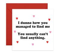 Carte d'amour hilarante pour couples - « You Usually Can't Find Anything » - Blague oublieuse pour petit ami, petite amie, mari, épouse, fiancé, partenaire, conjoint, lui, elle, homme, femme - Motif