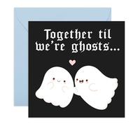 Carte d'amour romantique avec des fantômes mignons - Together Til We're Ghosts - Message d'amour, partenaire, petit ami, petite amie, mari, épouse, couple, lui, elle - Carte de Saint-Valentin ou
