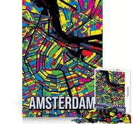 Carte d'Amsterdam en Style Pop Art, Puzzle de 1000 pièces pour Adultes, idéal pour développer sa logique, se détendre et Offrir Un Cadeau Charmant aux Bords Nets (50x75cm)