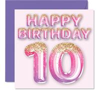 Carte d'anniversaire 10 ans pour homme et femme - Élégante - Cartes d'anniversaire pour femme, fils, fille, frère, sœur, petit-fils, ami, 145 mm x 145 mm, 10 ans