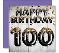 Carte d'anniversaire 100 ans pour homme - Ballons à paillettes noirs et dorés - Cartes d'anniversaire pour homme de 100 ans, papa, grand-père, grand-père, grand-père, grand-mère, 145 mm x 145 mm