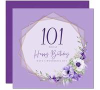 Carte d'anniversaire 101 ans pour homme et femme - Belle carte d'anniversaire florale pour femme de 101 ans, grand-mère, grand-mère, maman, tante, amie, sœur, nounou