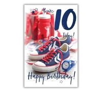 Carte d'anniversaire 10e anniversaire pour un garçon âgé de 10 ans - Formateurs - 8,25 x 5,5" - Mots et souhaits