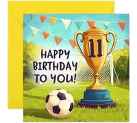 Carte d'anniversaire 11 ans pour garçon ou fille - Carte d'anniversaire de football pour enfant de 11 ans - Trophée gagnants de la coupe de l'équipe de football - Cartes d'anniversaire Footy pour fils