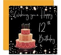 Carte de 12e anniversaire filles et garçons - Élégante et élégante - Cartes d'anniversaire fille de 12 ans, fils, fille, frère, sœur, ami, 145 mm x 145 mm, cartes de vœux douze douzième anniversaire