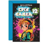Carte d'anniversaire 12 ans pour garçons - Epic Gamer Boy - Carte d'anniversaire pour garçon de 12 ans, cartes de vœux A5 Twelve Twelfth Bday