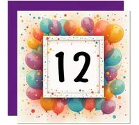 Carte d'anniversaire 12 ans pour homme et femme - Tout âge - Carte d'anniversaire ballon pour fille, fils, petite-fille, fille, enfants, douze, sœur, cousine, nièce
