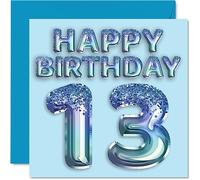 Carte d'anniversaire 13e anniversaire pour garçons - Ballon de fête bleu à paillettes - Cartes d'anniversaire pour garçon de 13 ans, petit-fils, frère, neveu, 145 mm x 145 mm, cartes de vœux pour