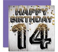 Carte d'anniversaire 14 ans pour garçon - Ballons noirs et dorés à paillettes - Cartes d'anniversaire pour garçon de 14 ans, fils, frère, petit-fils, cousin, 145 mm x 145 mm, cartes de vœux cadeau