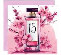 Carte d'anniversaire 15 ans pour femme - Parfum fleur de cerisier - Carte d'anniversaire élégante et chic pour adolescente de 15 ans, fille, petite-fille, enfants, quinze ans, sœurs, cousines, nièce