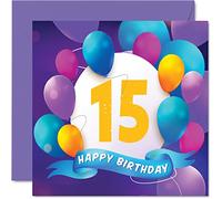 Carte d'anniversaire 15 ans pour garçons et filles - Fête en ballon - Cartes d'anniversaire pour adolescents de 15 ans, garçon, fille, frère, sœur