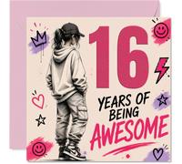 Carte d'anniversaire 16 ans avec inscription « Seize Years of Being Awesome