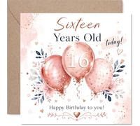 Carte d'anniversaire 16 ans, ballons or rose scintillants