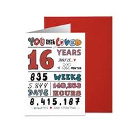 Carte d'anniversaire 16 ans pour fille, fils, nièce, neveu, cadeau de 16e anniversaire pour garçon et fille de 16 ans, 12 × 17 cm, intérieur vierge et enveloppe incluse