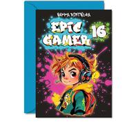 Carte d'anniversaire 16 ans pour garçons - Epic Gamer Boy - Carte d'anniversaire pour garçon de 16 ans, cartes de vœux A5 pour jeux vidéo