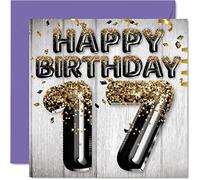 Stuff4 Carte d'anniversaire 17 ans pour garçons - Ballons à paillettes noirs et dorés - Cartes d'anniversaire pour garçon de 17 ans, fils, frère, petit-fils, cousin, 145 mm x 145 mm