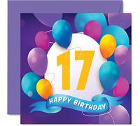 Carte d'anniversaire 17e anniversaire pour garçons et filles - Fête en ballon - Cartes d'anniversaire pour adolescents de 17 ans garçon fille frère sœur fils fille petit-fils petite-fille 145mm