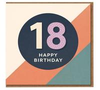 Carte d'anniversaire 18 ans - Motif géométrique audacieux avec grand texte « 18 » et « Happy Birthday » - Carte d'anniversaire moderne unisexe pour elle ou lui