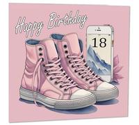 Carte d'anniversaire 18 ans pour femmes - Cartes d'anniversaire fille pour fille de 18 ans dix-huit ans, dix-huitième rose girly adolescente sœur amie sa nièce petite-fille