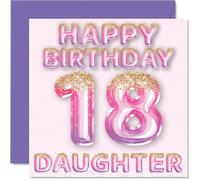 Carte d'anniversaire 18 ans pour fille - Ballons à paillettes roses et violettes - Cartes d'anniversaire pour fille de 18 ans de la part de maman et papa, 145 mm x 145 mm