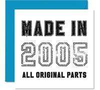 Carte d'anniversaire 18e anniversaire pour homme et femme Fabriquée en 2005 Toutes les pièces originales - Carte d'anniversaire amusante pour fils, fille, frère, sœur, 145 mm x 145 mm