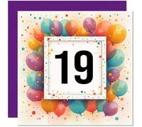 Carte d'anniversaire 19 ans pour homme et femme - Tout âge - Carte d'anniversaire ballon pour adolescentes, filles, petite-fille, sœur, enfants, dix-neuvième, nièce, cousine