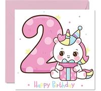 Carte d'anniversaire 2 ans pour fille - Carte d'anniversaire licorne magique - Carte d'anniversaire pour fille de 2 ans, cartes d'anniversaire pour filles, 145 mm x 145 mm, carte de vœux pour fille,