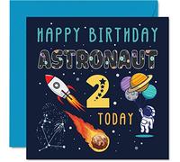 Carte d'anniversaire 2 ans pour garçon - Astronaute spatial Cosmos - Carte d'anniversaire de 2 ans garçon et fille cartes d'anniversaire pour deux secondes filles et garçons