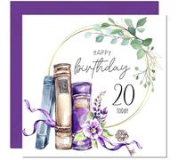 Carte d'anniversaire 20 ans pour femme, livre aquarelle floral, belle carte d'anniversaire pour fille, fille, amie, petite-fille, sœur, vingt-vingtième, nièce, cousine