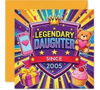 Carte d'anniversaire 21 ans avec inscription « Legendary Daughter Since 2005 » couronnée de cupcakes et de confettis - Carré de 145 mm, enveloppe incluse